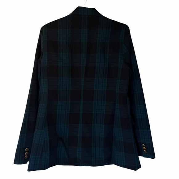 Free Assembly Green Black Plaid Double Breasted Blazer Jacket Gold Button Women - Picture 6 of 8